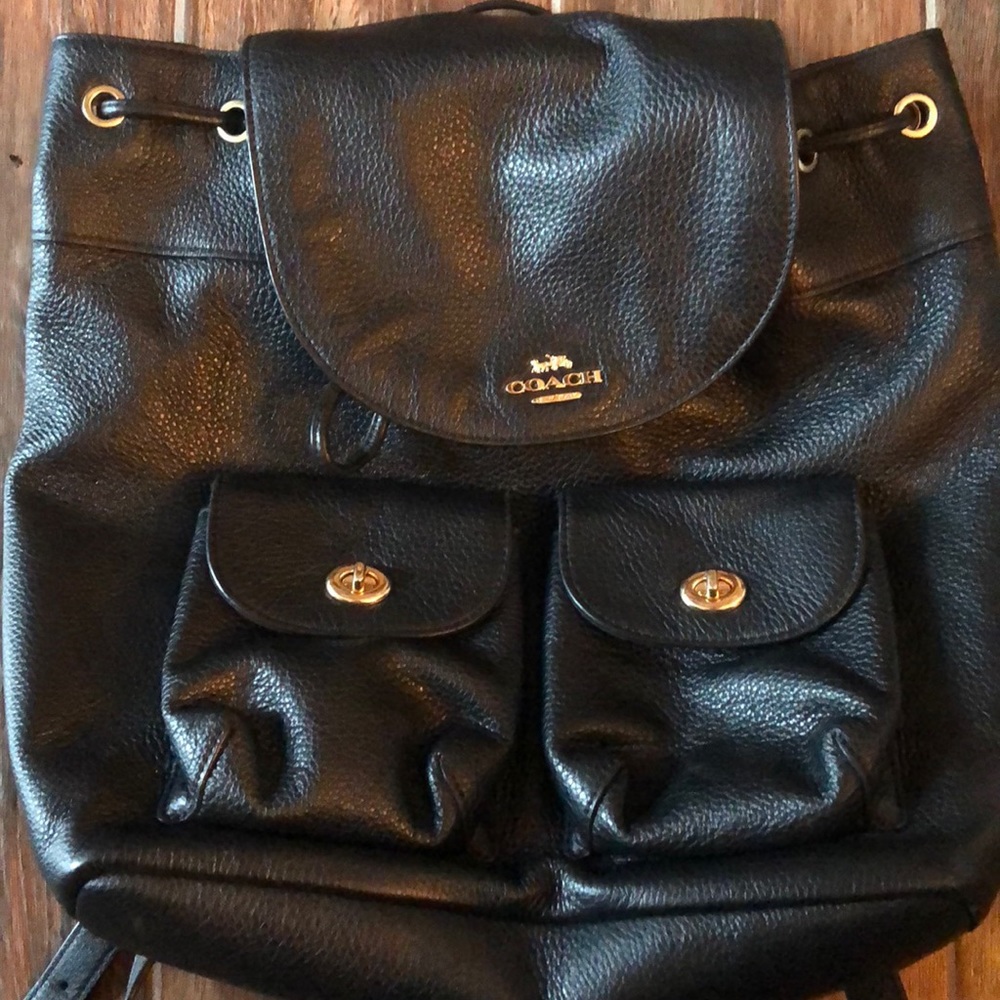 Pebbled black leather COACH  back pack